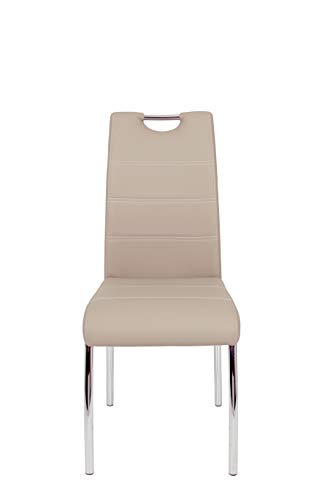 Hela Tische, 4er Set Esszimmerstuhl Susi, Bezug Kunstleder Cappuccino, Griffmulde, Metallgestell Chrom, 43 x 61 x 98 cm – Bild 4