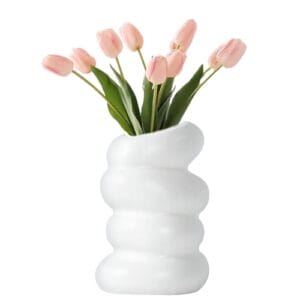 Vasen Deko Blumenvase Weiß Spiralvasen Moderne Pampasgras Vase Mini Boho Tulpenvase für Wohnzimmer Küche Büro Dekorative