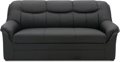 DOMO. collection Sofa Berlin, Leder, klassisches 3er Sofa, Polstergarnitur mit weichem Kunstleder und hochwertigem Federkern, 3 Sitzer 178 x 90 x 89 cm (BxTxH), schwarz