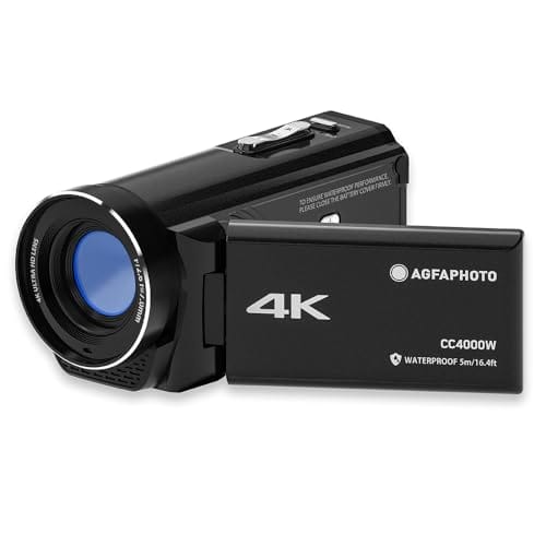 AgfaPhoto Realimove CC4000W - Wasserdichter 4K-Camcorder mit 3-Zoll-Touchscreen, 18-facher Digitalzoom, Video 2.7K, Foto 24 MP, LED, Lithiumbatterie - Schwarz