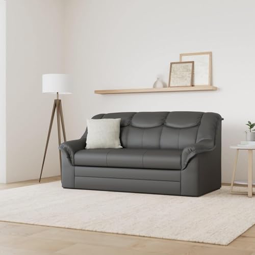 DOMO. collection Sofa Berlin, Leder, klassisches 3er Sofa, Polstergarnitur mit weichem Kunstleder und hochwertigem Federkern, 3 Sitzer 178 x 90 x 89 cm (BxTxH), schwarz – Bild 3