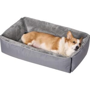 Dogat Hundebett waschbar, Hundesofa, 89x64cm | 4 Größen (S-XL), Flanell-Oberfläche, rutschfest, Hundekissen mit Reißverschluss für kleine, mittlere & große Hunde, Grau