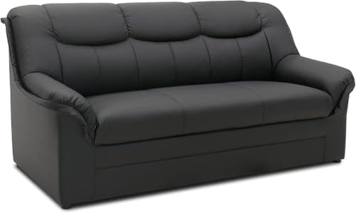 DOMO. collection Sofa Berlin, Leder, klassisches 3er Sofa, Polstergarnitur mit weichem Kunstleder und hochwertigem Federkern, 3 Sitzer 178 x 90 x 89 cm (BxTxH), schwarz – Bild 5