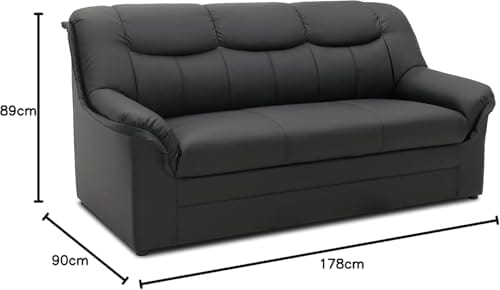 DOMO. collection Sofa Berlin, Leder, klassisches 3er Sofa, Polstergarnitur mit weichem Kunstleder und hochwertigem Federkern, 3 Sitzer 178 x 90 x 89 cm (BxTxH), schwarz – Bild 4