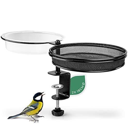 WILDLIFE FRIEND I Vogelfutterspender und Vogeltränke hängend - mit Balkonhalterung ? 18cm I 2-in-1 Vogeltränke Balkon, Vogelhaus Garten Metall für Sommer Vogelfutter