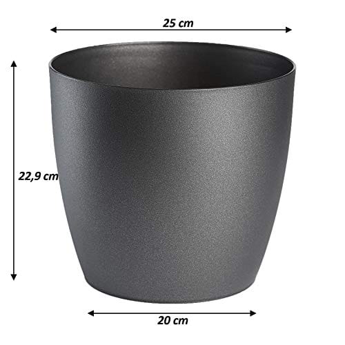 Tymar Blumentopf, 2er-Pack, Pflanzentopf aus Kunststoff, Moderne, matt, Runde Form (Graphit, ø 25 cm) – Bild 3