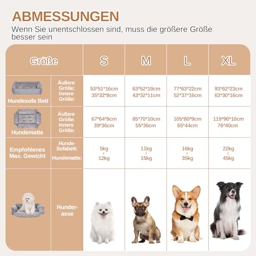 Dogat Hundebett waschbar, Hundesofa, 89x64cm | 4 Größen (S-XL), Flanell-Oberfläche, rutschfest, Hundekissen mit Reißverschluss für kleine, mittlere & große Hunde, Grau – Bild 6