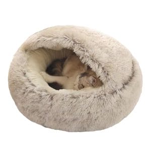 Ndier Flauschiges Katzenbett, rund, weiches Plüsch, Höhle mit Kapuze, Katzenbett, für den Winter, warm, Schlafkissen, rutschfest, maschinenwaschbar, für Katzen und Welpen