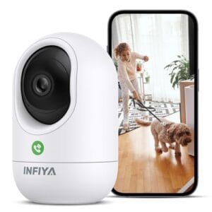 INFIYA Überwachungskamera Innen – 2K Kamera Überwachung Innen, Babyphone mit Kamera, WLAN Indoor Camera, Hundekamera mit APP, 2-Wege-Audio, Automatische Verfolgung, Nachtsicht, Bewegungserkennung