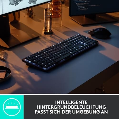 Logitech MX Mechanische kabellose beleuchtete Performance-Tastatur, Taktile leise Tasten, Hintergrundbeleuchtung, Bluetooth, USB-C, macOS, Windows, Linux, iOS, Android, Metall, Deutsches QWERTZ - Grau – Bild 5