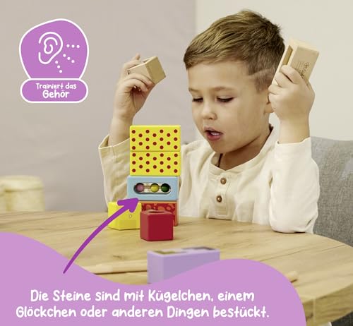 Eichhorn Klangbausteine - Musikalisches Motorikspielzeug, 12 bunte Holzbausteine die Geräusche machen, aus hochwertigem Buchenholz, fördert Hören & Greifen, ab 12 Monaten – Bild 4