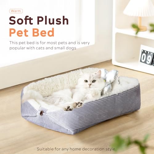 MAIYADUO Weiches Katzenbett Waschbar 42x38 cm Plüsch Haustierbett für Kleine Hunde und Katzen - 2 in 1 Katzenkissen Katzendecke Katzensofa Nest Bett, Entfaltete Größe 61x51 cm – Bild 3