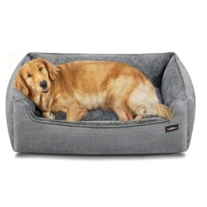 Feandrea Hundebett, Hundekissen in Leinenoptik, Hundekorb, erhöhte Ränder, rutschfeste Unterseite, Bezug abnehmbar waschbar, XL, für große Hunde, 100 x 75 x 25 cm, hellgrau PGW014GD01