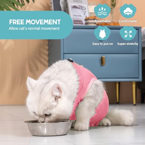 Avont Katzenbody nach OP Erholungsanzug Kleidung Modal Recovery Kastration Spay Entwöhnung Leckschutz Suit für Katze, Bauchwunden oder Hautkrankheiten-S-Rose – Bild 5