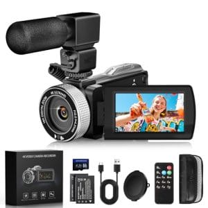 ZIMOCE Videokamera 4K 48MP Camcorder mit IR-Nachtsicht, 18X Digital Zoom 3.0“ 270° Rotation Touch-Screen Vlogging Kamera für YouTube Tiktok mit Fernbedienung, Mikrofon, 64 GB TF Karte, 2 Batterien