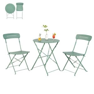 Grand patio Bistrotisch mit 2 Stühlen, Balkonmöbel Set 3 Teilig, Terrassenmöbel Wetterfest, Bistro Set, Balkon Garten Möbel Set für Kleinen Balkon (grün)