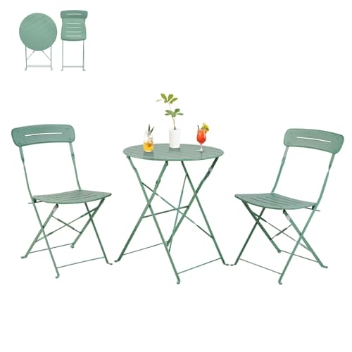 Grand patio Bistrotisch mit 2 Stühlen, Balkonmöbel Set 3 Teilig, Terrassenmöbel Wetterfest, Bistro Set, Balkon Garten Möbel Set für Kleinen Balkon (grün)