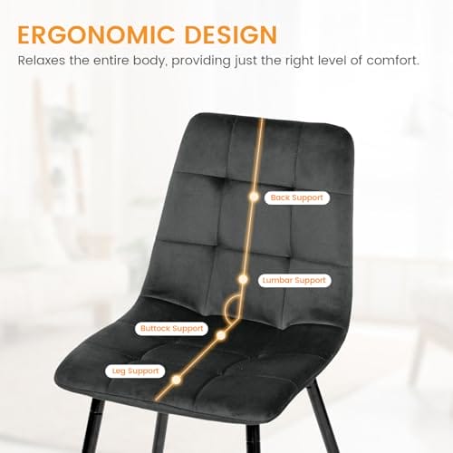 EGGREE Esszimmerstühle 4er Set Samt Esszimmerstuhl Essstühle mit Gepolsterte Moderner Design Küchenstühle, Stühle für Esszimmer Wohnzimmer Schlafzimmer, Metallbeinen Tragkraft 150 kg, Schwarz – Bild 5