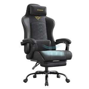 SONGMICS Gaming-Stuhl, Bürostuhl, Schreibtischstuhl, ergonomischer Gaming-Sessel, Sitzkissen mit Federn, Fußstütze, Armlehnen mit Synchronmechanik, tintenschwarz OBG079B01
