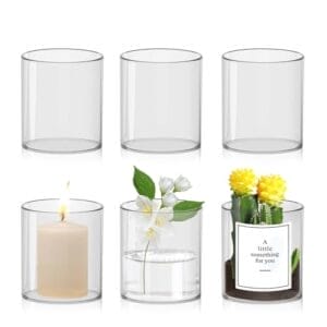 6 Stück Glasvase 10 × 8.5cm, Vase Glas für Tischdeko, Multifunktionale Vasen Klein Tischdeko, Glasvasen für Tischdeko, Frische Blumen, Kerzen und Aromatherapie