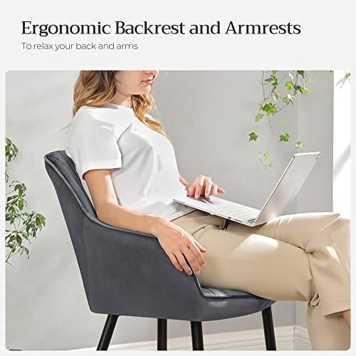 SONGMICS Esszimmerstuhl, Sessel, gepolsterter Sitz, mit Armlehnen, Sitzbreite 49 cm, Metallbeine, Bezug aus Samt, Belastung 110 kg, für Wohnzimmer, Schlafzimmer, Grau LDC087G01 – Bild 6