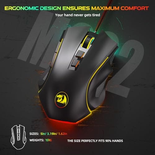 Redragon M602 Gaming Maus mit Kabel, Wired Computer Mouse Gaming mit Treiber, 7 Programmierbare Tasten und RGB-Leuchten, 7200 DPI PC Maus Gaming Ideal für PC/Laptop (schwarz) – Bild 6
