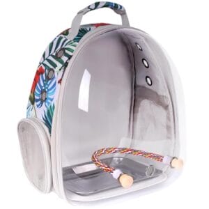Interfashioner® Bird Carrier Rucksack, Bubble Bird Travel Carrier Rucksack mit Edelstahl-Tablett und Stehstange (Blumenmuster)