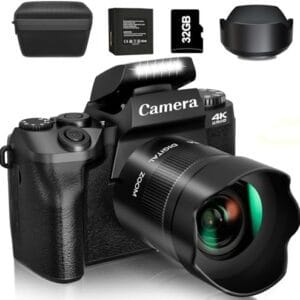 Fine Life Pro Digitalkamera 4K 64MP Fotokamera mit 4.0″ Touchscreen, 16X Digitalzoom Kompaktkamera Mit für Anfänger mit WiFi, mit Kameratasche, Haube, 32GB TF-Karte