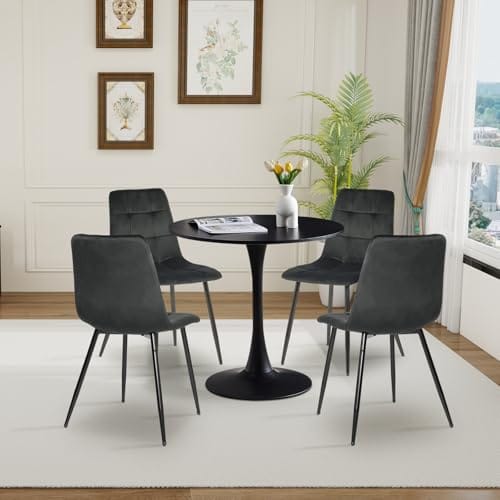 EGGREE Esszimmerstühle 4er Set Samt Esszimmerstuhl Essstühle mit Gepolsterte Moderner Design Küchenstühle, Stühle für Esszimmer Wohnzimmer Schlafzimmer, Metallbeinen Tragkraft 150 kg, Schwarz – Bild 3