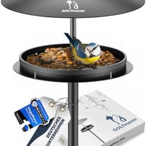 GOLTMANN® Ædel Vogelhaus mit Ständer Wetterfest | Vogelfutterhaus mit Ständer aus Rostfreiem Stahl, Stehend | Luxus Futterhaus für Vögel- Perfekt als Garten Deko oder Balkon Deko (schwarz)