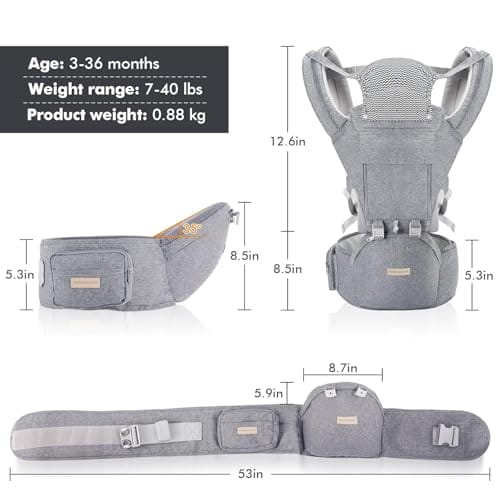 Babytrage Neugeborene ab Geburt 9-in-1 Babytrage Ergonomische Kindertrage mit M-Sitz, verstellbarer Gürter, Atmungsaktiv, perfekt Baby Tragegurt für Reisen, Spaziergänge, geeignet für 3–36 Monate – Bild 3