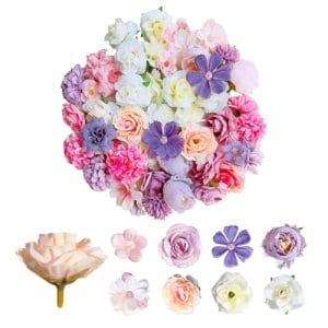 Pack of 50 Artificial Flowers Flower Heads, Flowers for Crafts with 9 Styles, Artificial Flowers Mini Silk Flowers, Artificial Flower Heads for Wedding Home DIY Crafts Scrapbooking Decorative