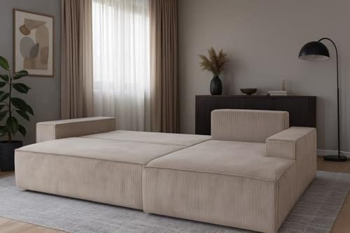 Selsey Sofa Ecksofa Eckcouch Schlafsofa Couch Mit Stauraum Schlaffunktion Pflegeleicht Polyurethanschaum L Form Rechts Farese Beige Cordoptik – Bild 3