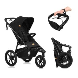 LIONELO AZURA Jogging-Kinderwagen von 6 Monaten bis 22 kg Dreirad-Jogging-Kinderwagen Verstellbare Rückenlehne in eine Liegeposition Große Lufträder Vollständige Stoßdämpfung XXL-Verdeck