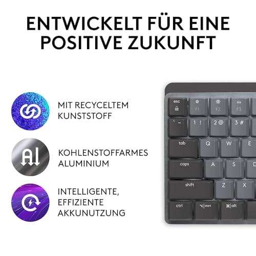 Logitech MX Mechanische kabellose beleuchtete Performance-Tastatur, Taktile leise Tasten, Hintergrundbeleuchtung, Bluetooth, USB-C, macOS, Windows, Linux, iOS, Android, Metall, Deutsches QWERTZ - Grau – Bild 6