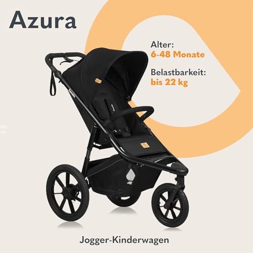 LIONELO AZURA Jogging-Kinderwagen von 6 Monaten bis 22 kg Dreirad-Jogging-Kinderwagen Verstellbare Rückenlehne in eine Liegeposition Große Lufträder Vollständige Stoßdämpfung XXL-Verdeck – Bild 3