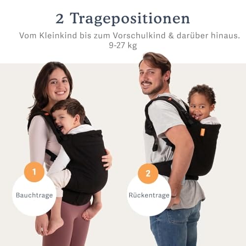 Beco Toddler Babytrage & Kindertrage (9-27 kg) - 100% Baumwoll Trage Kleinkind, Leicht & Atmungsaktiv, Hüftfreundlich mit 2 Tragepositionen: Bauchtrage & Rückentrage (Schwarz) – Bild 3