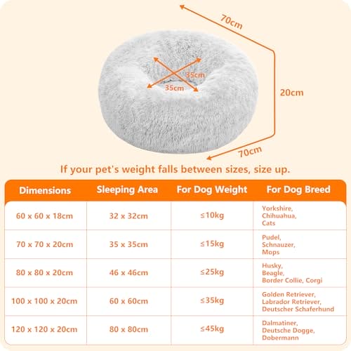 HMTOPE Orthopädisches Hundebett rund Hundekissen Hundesofa Katzenbett Donut Kuscheliges Hundekorb Waschbar, 70 cm Ø, Hellgrau – Bild 5