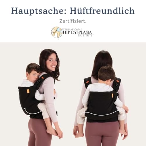 Beco Toddler Babytrage & Kindertrage (9-27 kg) - 100% Baumwoll Trage Kleinkind, Leicht & Atmungsaktiv, Hüftfreundlich mit 2 Tragepositionen: Bauchtrage & Rückentrage (Schwarz) – Bild 7