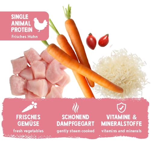 Bosch Freshe Schnauze, Huhn mit Reis und Karotten 1 x 250 g, Schonend Dampfgegartes Nassfutter für Hunde, Vollwertiges Alleinfuttermittel mit hohem Fleischgehalt, 250 g Hundenassfutter – Bild 4