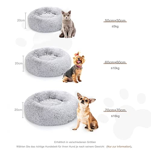 Lucky Sign - Katzenbett Hundebetten Rundes Kuschelbett Hundekörbchen Katzenkorb Zum Schlafen Hundekissen Waschbar Katzenschlafplatz für Katzen und kleine Hunde, (L) 60 cm Ø - Hellgrau – Bild 6