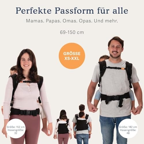 Beco Toddler Babytrage & Kindertrage (9-27 kg) - 100% Baumwoll Trage Kleinkind, Leicht & Atmungsaktiv, Hüftfreundlich mit 2 Tragepositionen: Bauchtrage & Rückentrage (Schwarz) – Bild 6