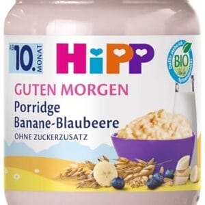 HiPP Bio Guten Morgen Porridge Banane-Blaubeere (6 x 160g), ab 10. Monat, ohne Zuckerzusatz, schmeckt warm & kalt, in bester Bio-Qualität