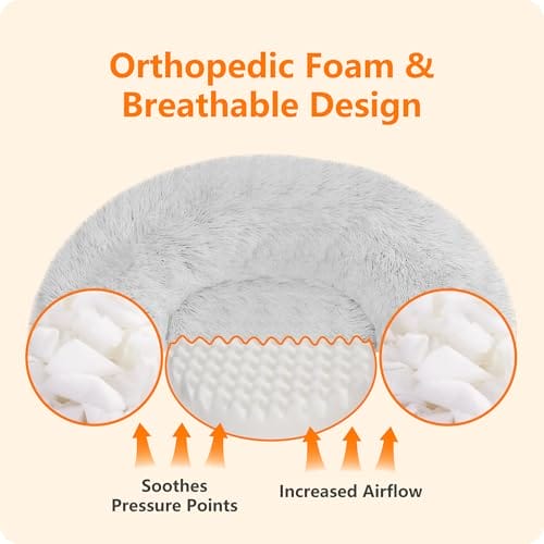 HMTOPE Orthopädisches Hundebett rund Hundekissen Hundesofa Katzenbett Donut Kuscheliges Hundekorb Waschbar, 70 cm Ø, Hellgrau – Bild 4