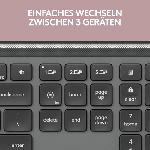 Logitech Signature Slim K950 kabellose Tastatur, schlankes Design, Wechseln zwischen Geräten beim Tippen, leises Tippen, Bluetooth, Multi-OS, Windows, Mac, Chrome, DEU QWERTZ-Layout, Graphit – Bild 4