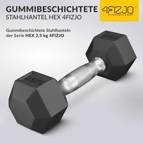 4FIZJO Stahlhanteln HEX, Sechskanthanteln aus Stahl mit Gummibeschichtung, Kurzhanteln, Gewichte, Dumbbell Kraft und Ausdauertraining, Gewichtheben für Zuhause, Fitnessstudio – Bild 3