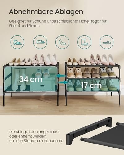 SONGMICS Schuhregal 3 Ebenen, Schuhablage, Schuhaufbewahrung, Eingangsbereich, Flur, platzsparend, 29,7 x 62,3 x 53,5 cm, Metallrahmen, Vliesstoff-Ablage, tintenschwarz LSH023BH01 – Bild 6
