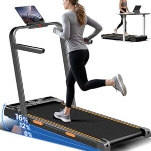 UMAY Laufband für Zuhause Klappbar mit Steigung 16%, 10KM/H Walking Pad Klappbar mit Steigung, Fernbedienun, LED Anzeige, Laufbänder mit Handläufen, 3.0 HP Treadmill for Home, Belastung 136KG