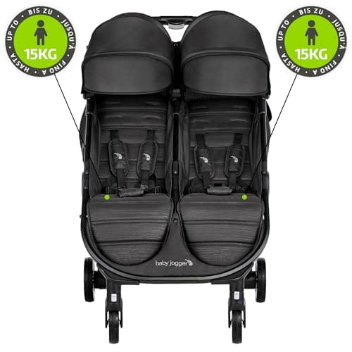 Baby Jogger City Tour 2 Double Geschwisterwagen Zwillingswagen für Reisen | leichter, zusammenklappbarer und tragbarer Zwillingsbuggy | Pitch Black (Schwarz) – Bild 3