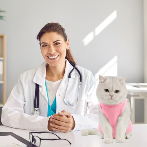 Avont Katzenbody nach OP Erholungsanzug Kleidung Modal Recovery Kastration Spay Entwöhnung Leckschutz Suit für Katze, Bauchwunden oder Hautkrankheiten-S-Rose – Bild 4